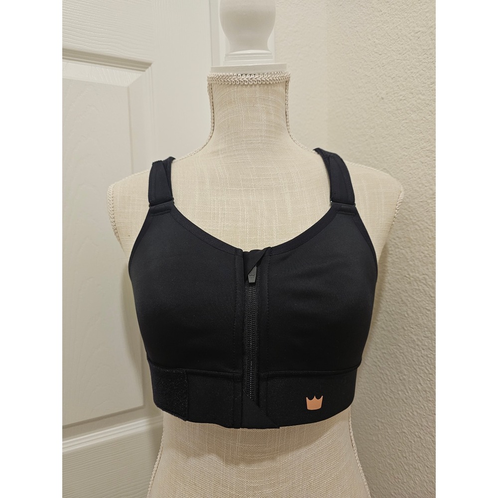 SheFit Flex Front Zip Sports Bra Black Rose Gold Size 1 Luxe with Wash Bag